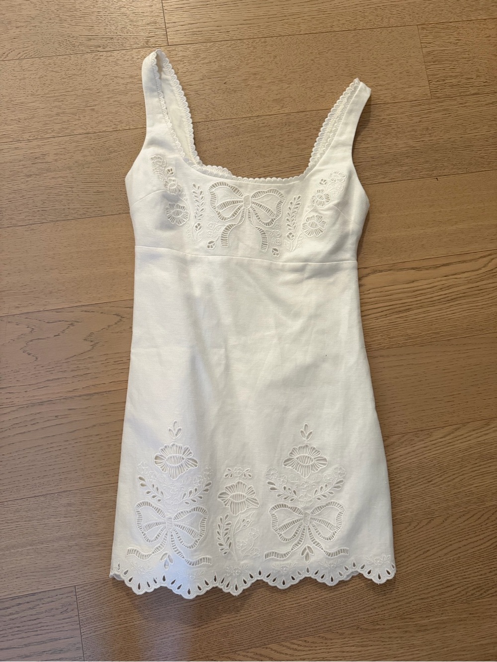 LoveShackFancy White Eyelet Bow Mini Dress - Picture 3 of 4